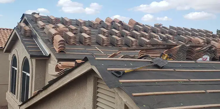 Clay tile new roof installation on a Phoenix home