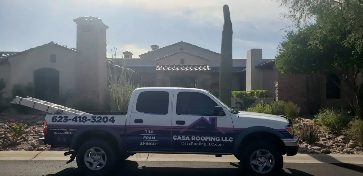 Casa Roofing truck parked in front of a Phoenix home