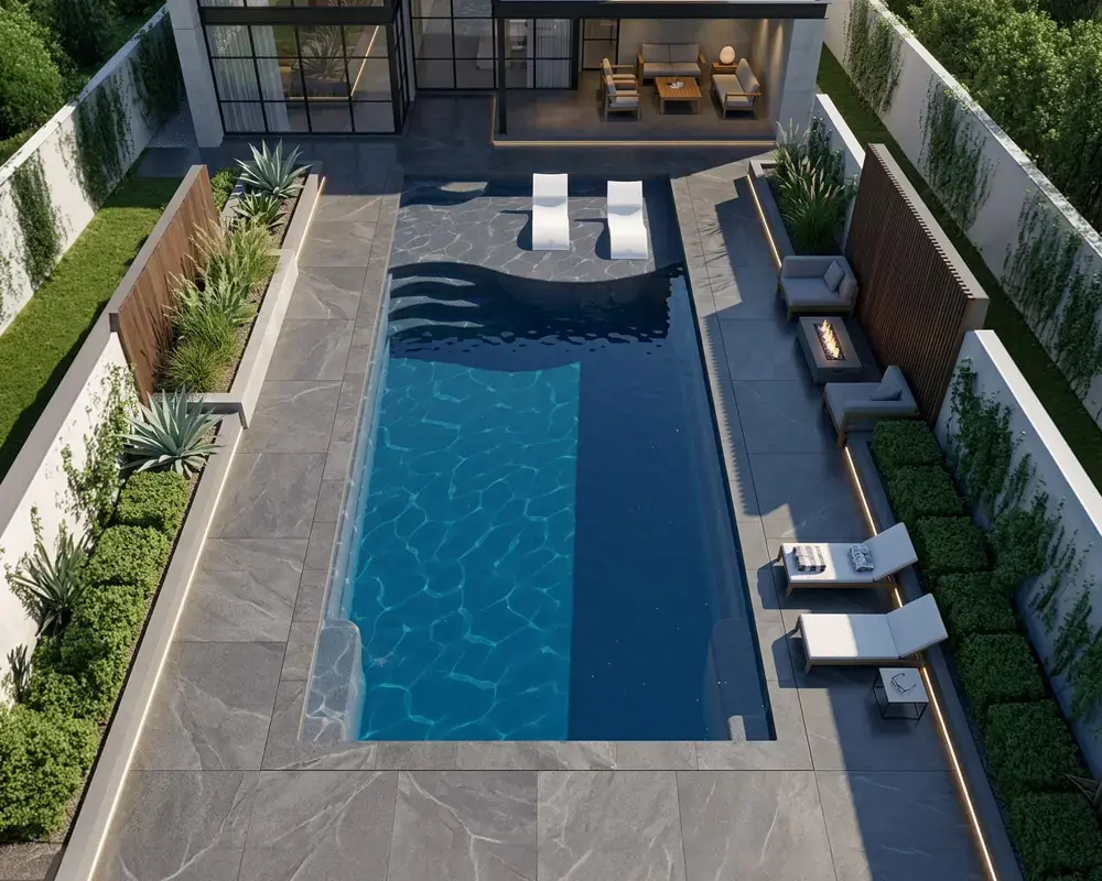 The Legacy long rectangular fiberglass pool