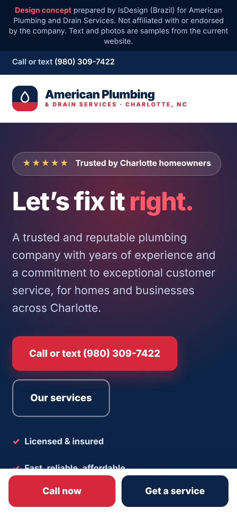 American Plumbing & Drain concept, mobile view