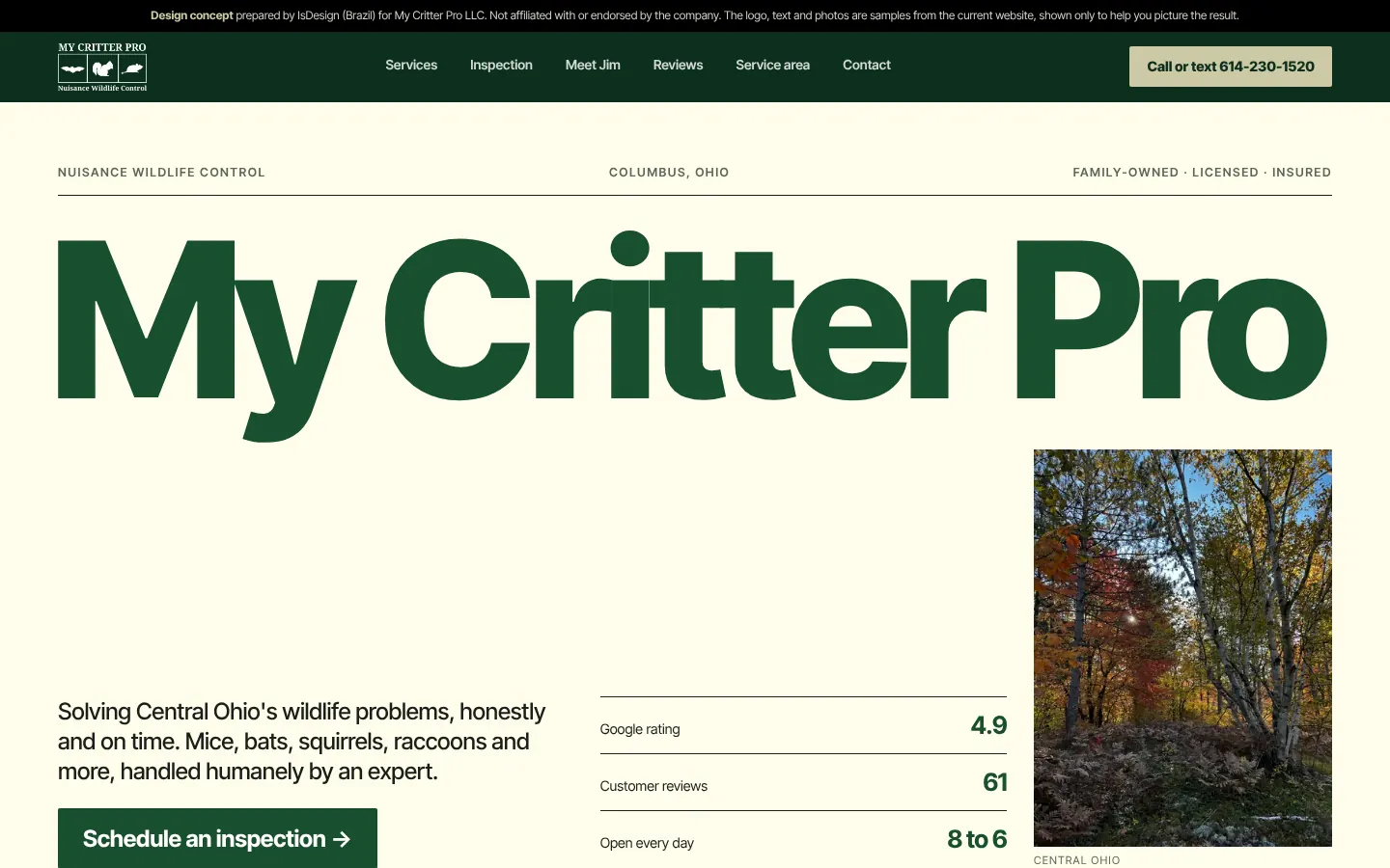 My Critter Pro concept, desktop view