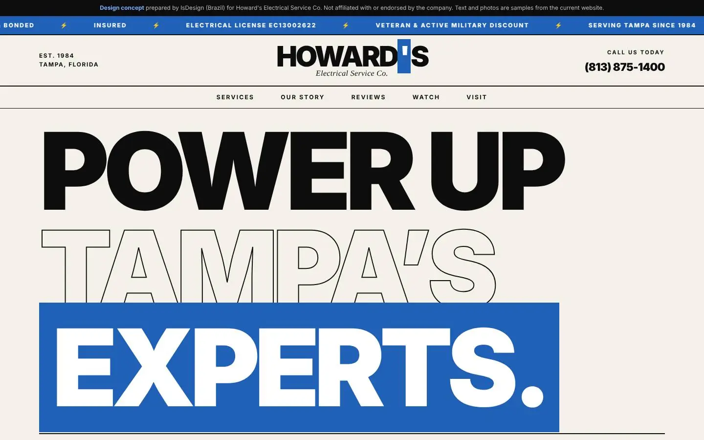Howard's Electrical concept, desktop view