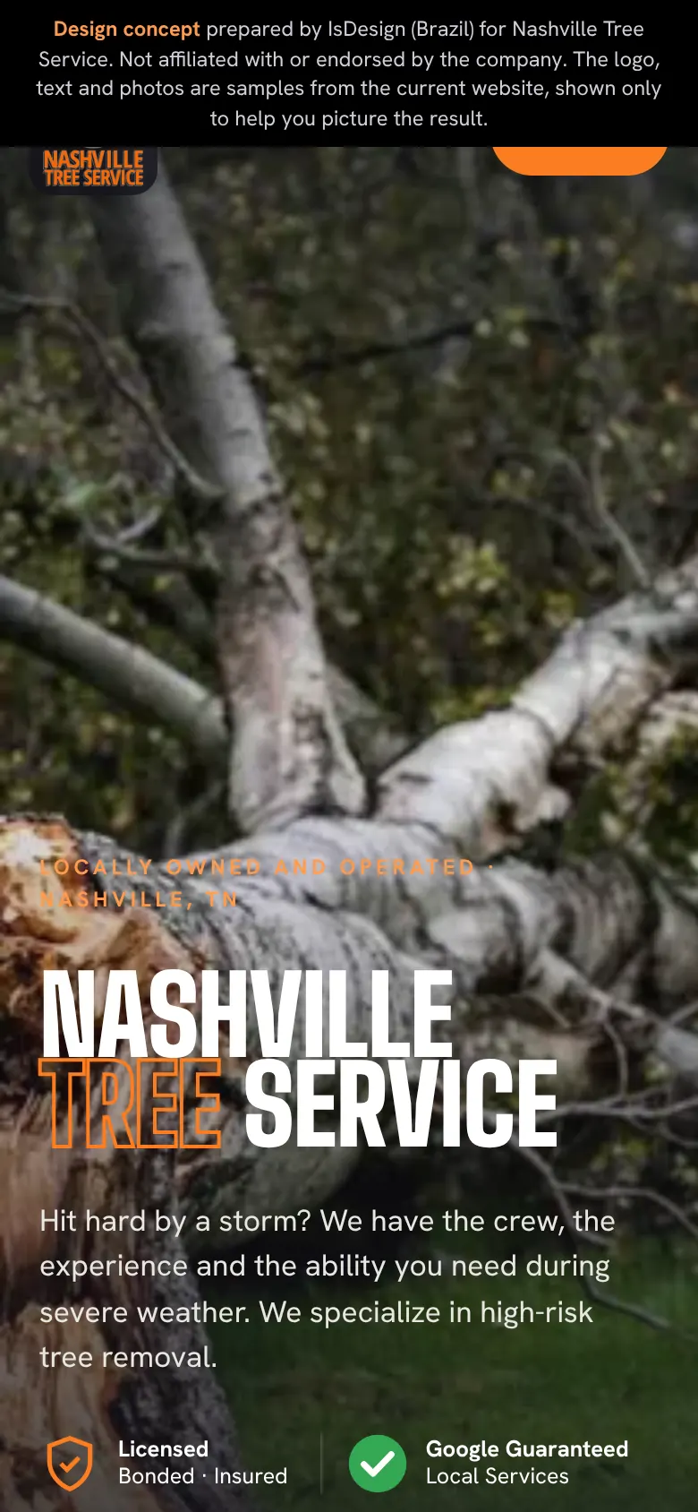 Nashville Tree Service concept, mobile view