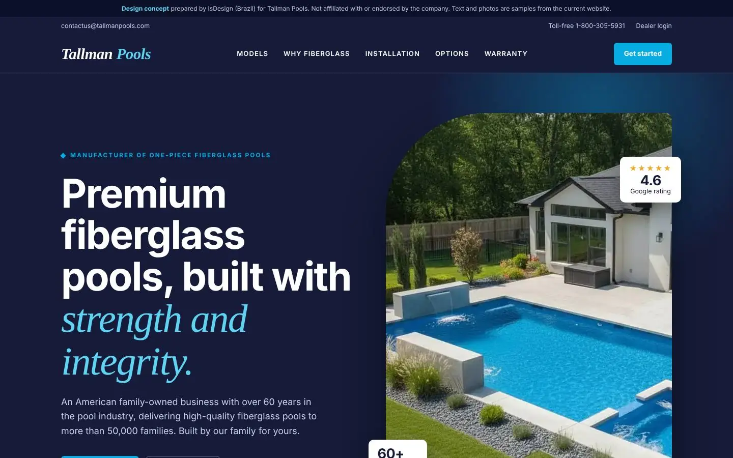Tallman Pools concept, desktop view