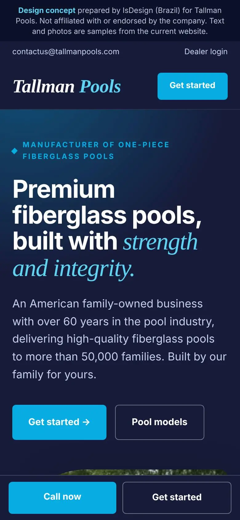 Tallman Pools concept, mobile view
