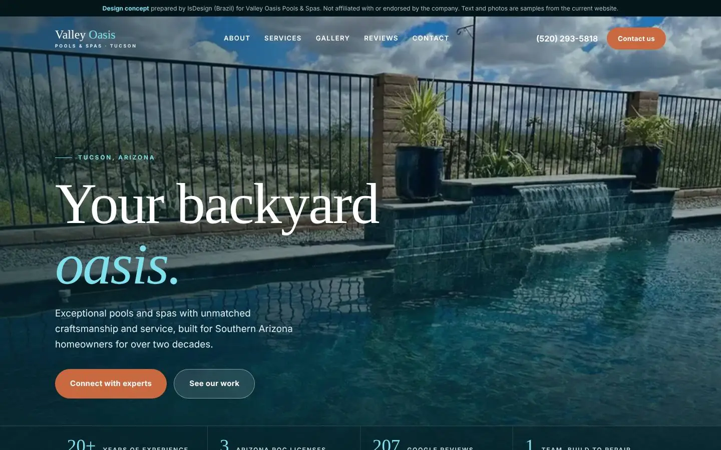 Valley Oasis Pools & Spas concept, desktop view