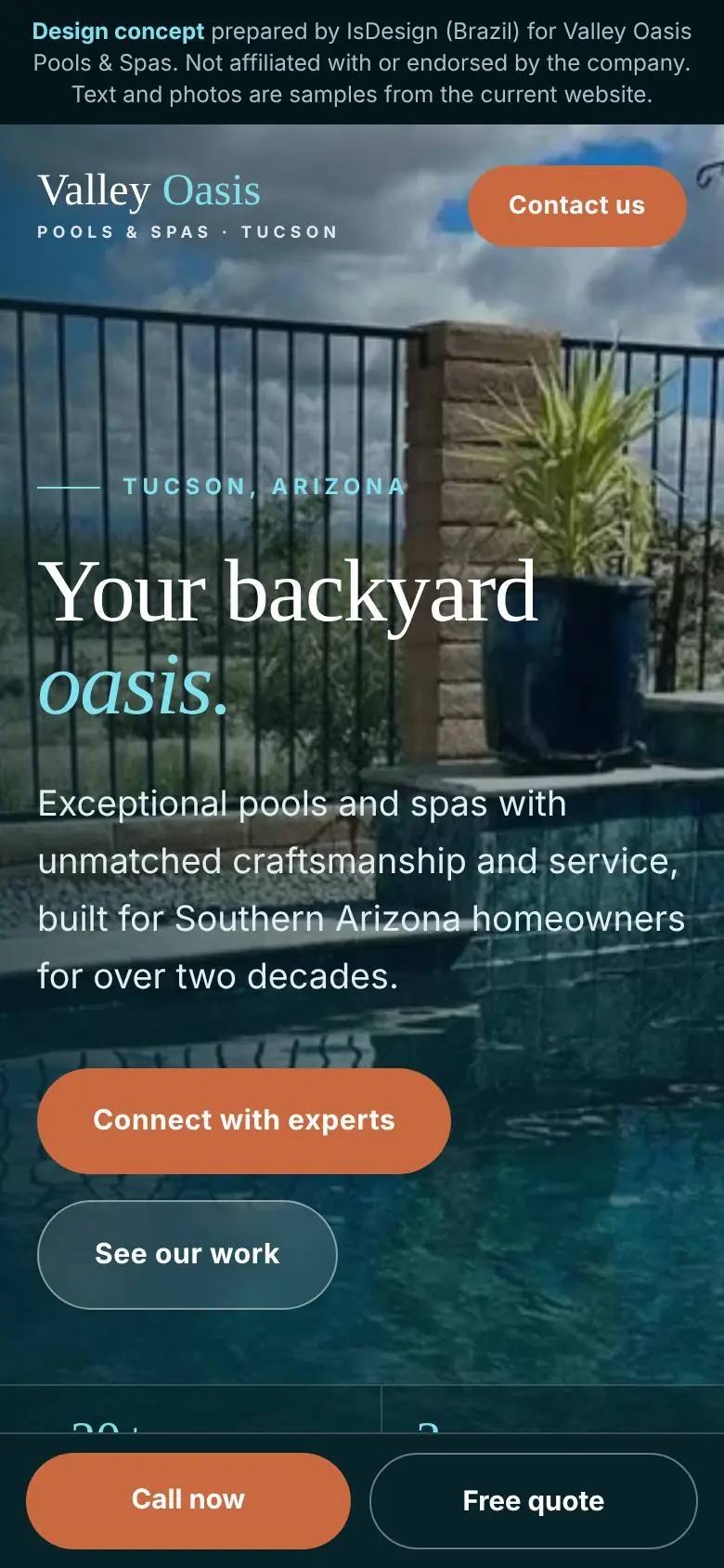 Valley Oasis Pools & Spas concept, mobile view