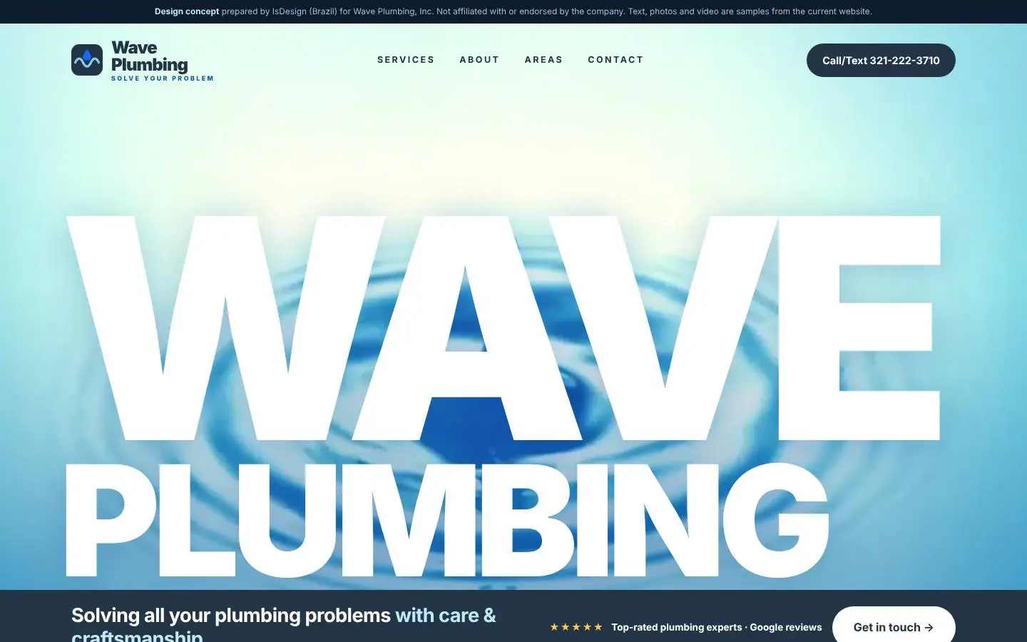 Wave Plumbing concept, desktop view