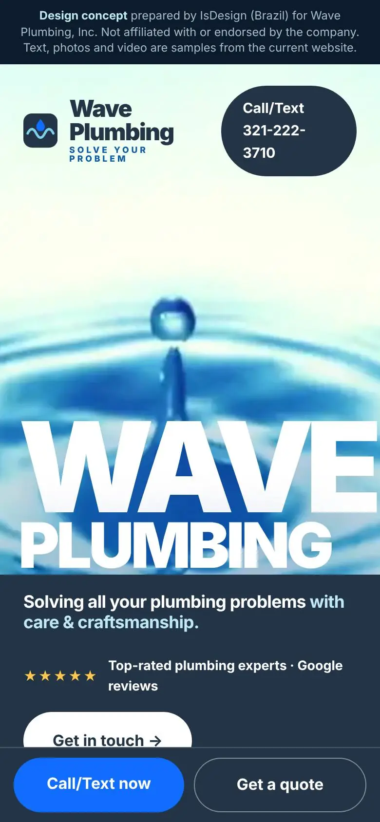 Wave Plumbing concept, mobile view